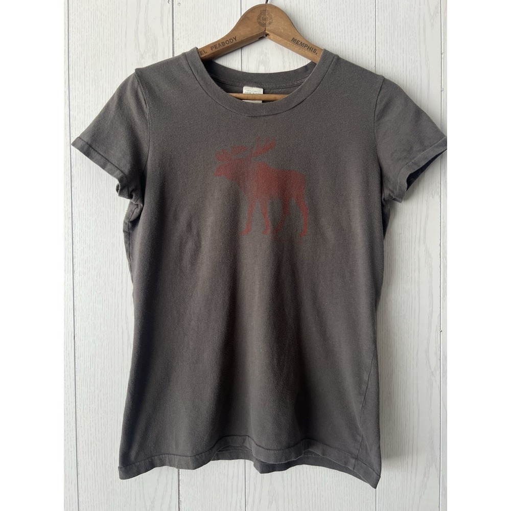 Y2K Abercrombie & Fitch Baby Tee Mouse Logo Graphic Gray Faded Large Cotton